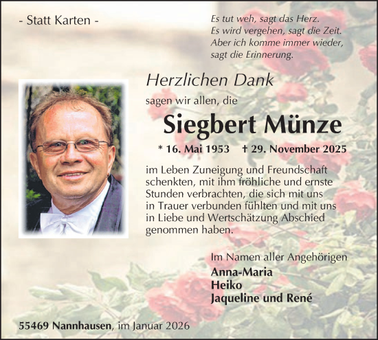 Traueranzeige von Siegbert Münze von WochenSpiegel