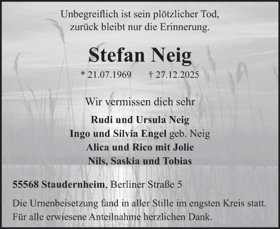 Traueranzeige von Stefan Neig von WochenSpiegel