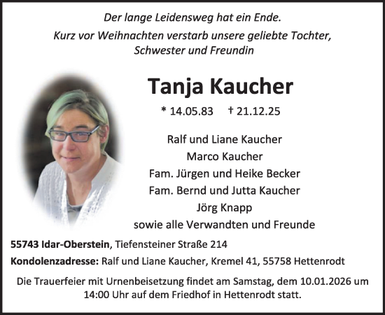 Traueranzeige von Tanja Kaucher von WochenSpiegel