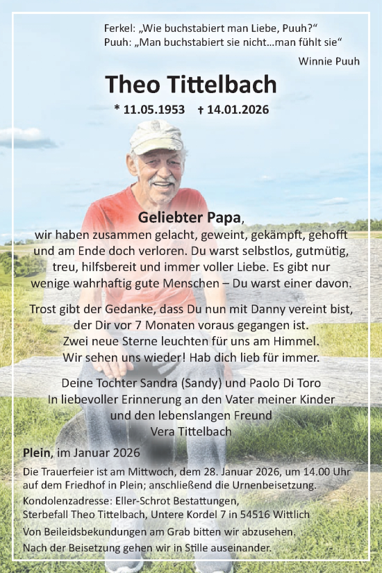 Traueranzeige von Theo Tittelbach von WochenSpiegel