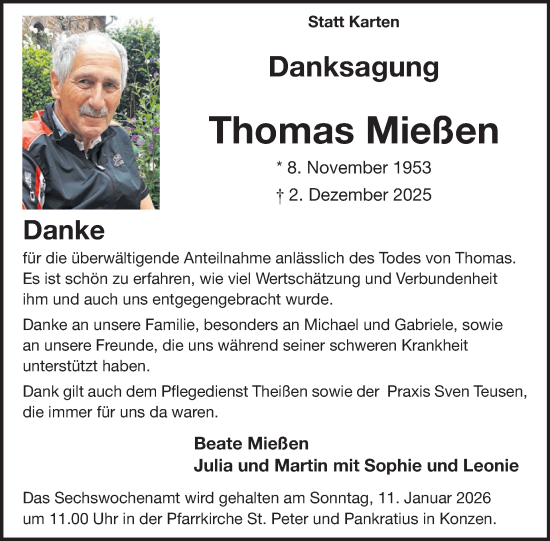 Traueranzeige von Thomas Mießen von WochenSpiegel