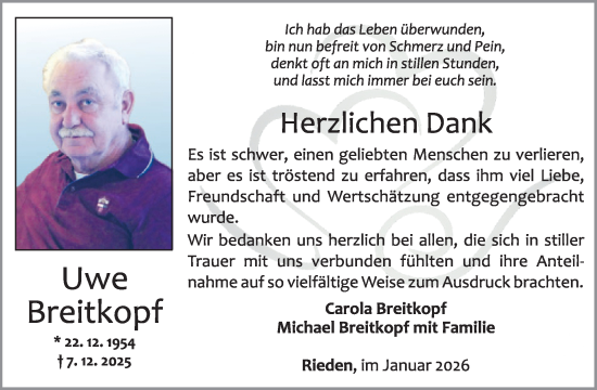 Traueranzeige von Uwe Breitkopf von WochenSpiegel