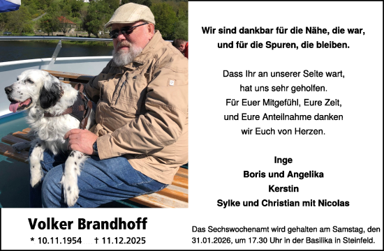 Traueranzeige von Volker Brandhoff von WochenSpiegel
