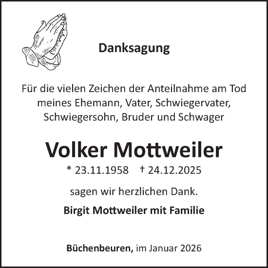 Traueranzeige von Volker Mottweiler von WochenSpiegel