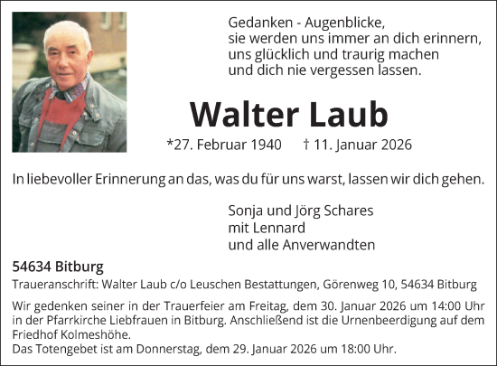 Traueranzeige von Walter Laub von WochenSpiegel