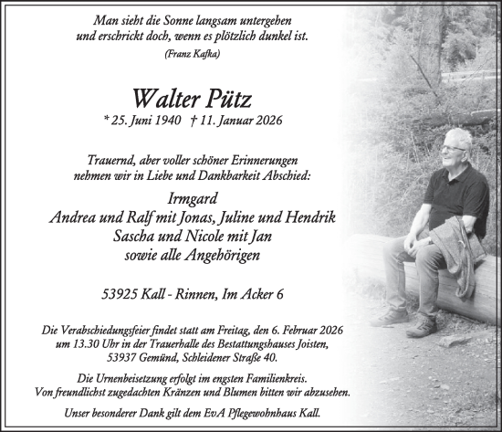 Traueranzeige von Walter Pütz von WochenSpiegel