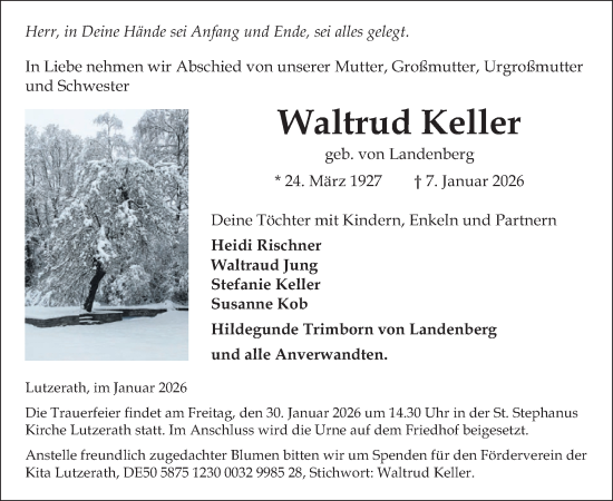 Traueranzeige von Waltrud Keller von WochenSpiegel