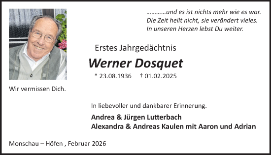 Traueranzeige von Werner Dosquet von WochenSpiegel