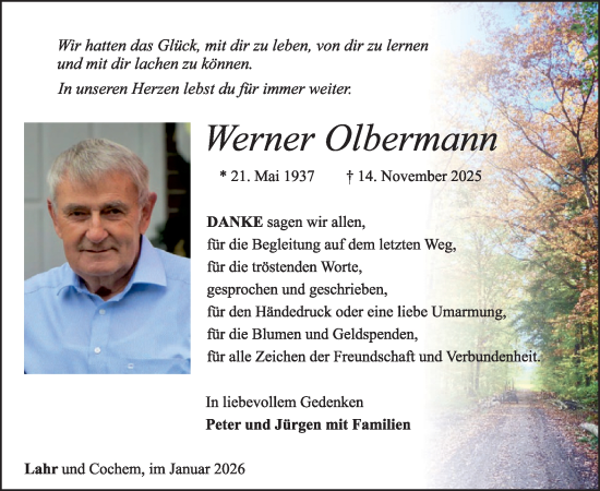 Traueranzeige von Werner Olbermann von WochenSpiegel