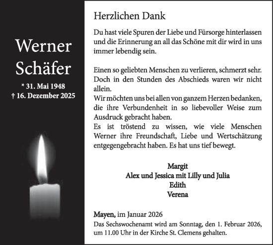 Traueranzeige von Werner Schäfer von WochenSpiegel