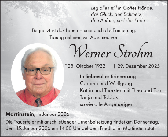 Traueranzeige von Werner Strohm von WochenSpiegel