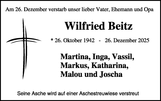 Traueranzeige von Wilfried Beitz von WochenSpiegel