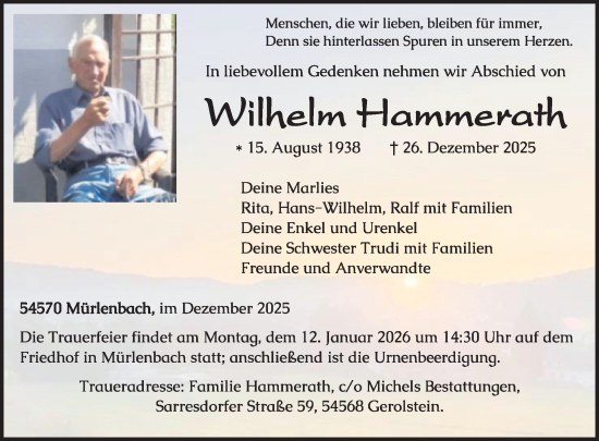 Traueranzeige von Wilhelm Hammerath von WochenSpiegel