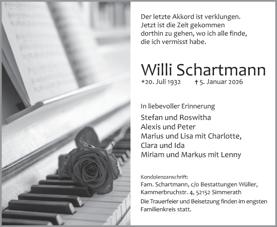 Traueranzeige von Willi Schartmann von WochenSpiegel