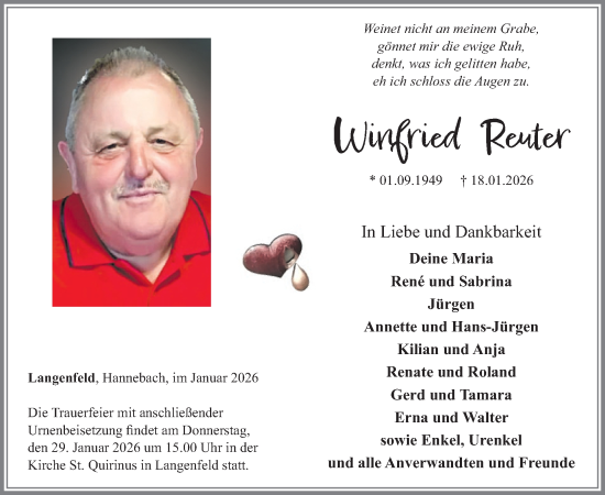 Traueranzeige von Winfried Reuter von WochenSpiegel