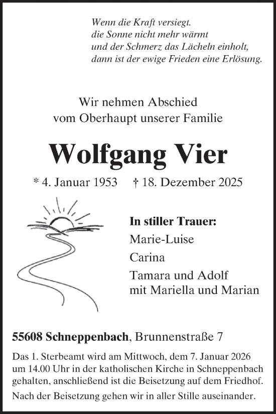 Traueranzeige von Wolfgang Vier von WochenSpiegel