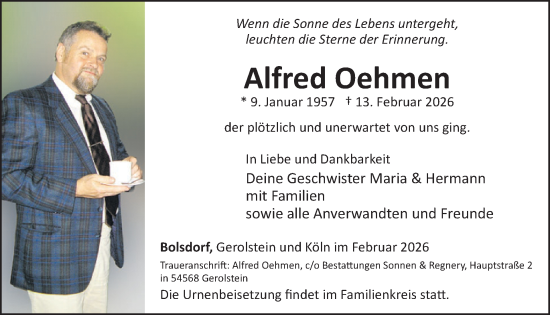 Traueranzeige von Alfred Oehmen von WochenSpiegel