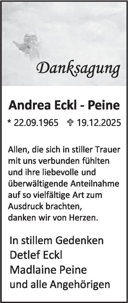 Traueranzeige von Andrea Eckl-Peine von WochenSpiegel
