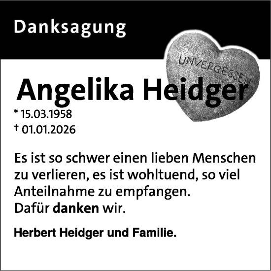Traueranzeige von Angelika Heidger von WochenSpiegel