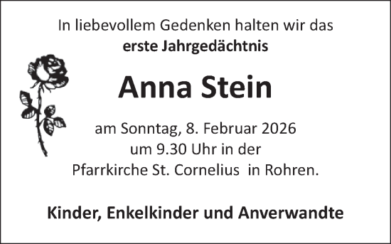 Traueranzeige von Anna Stein von WochenSpiegel