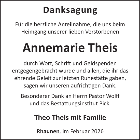 Traueranzeige von Annemarie Theis von WochenSpiegel
