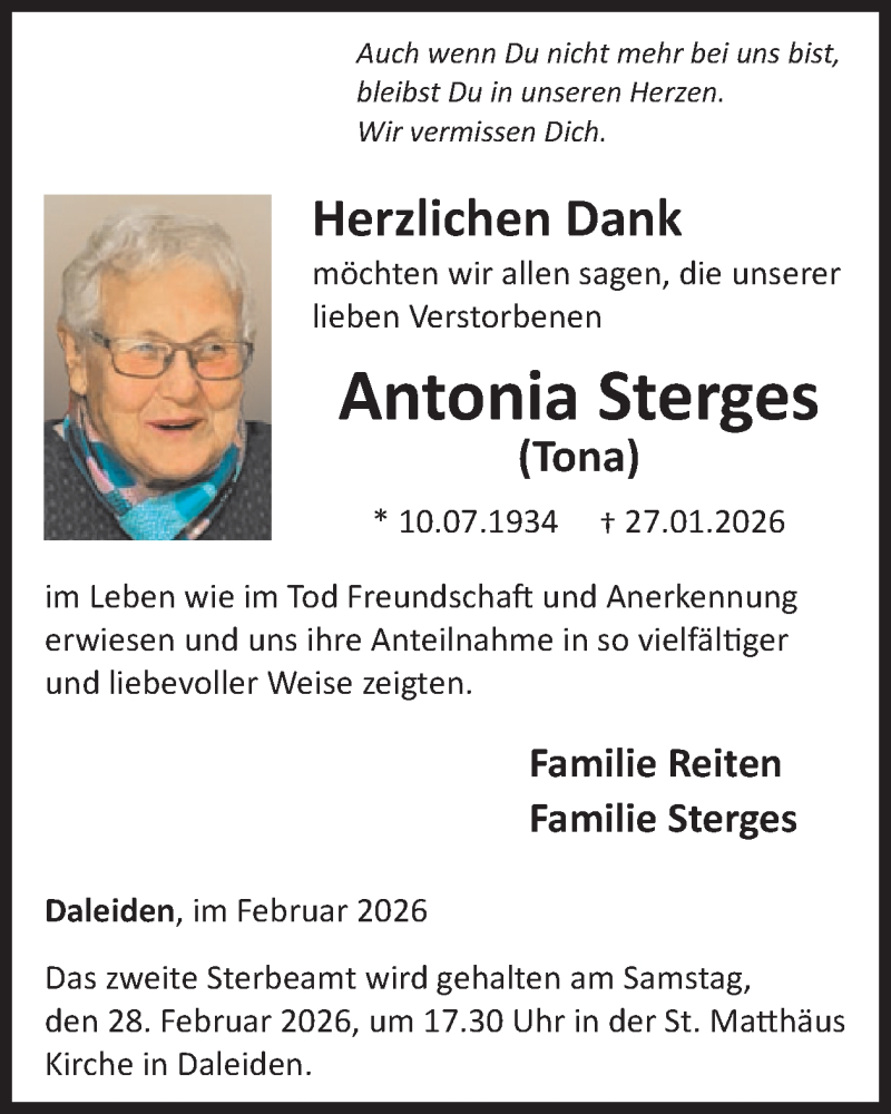  Traueranzeige für Antonia Sterges vom 27.02.2026 aus WochenSpiegel