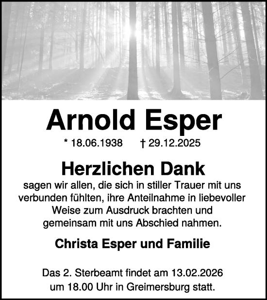 Traueranzeige von Arnold Esper von WochenSpiegel