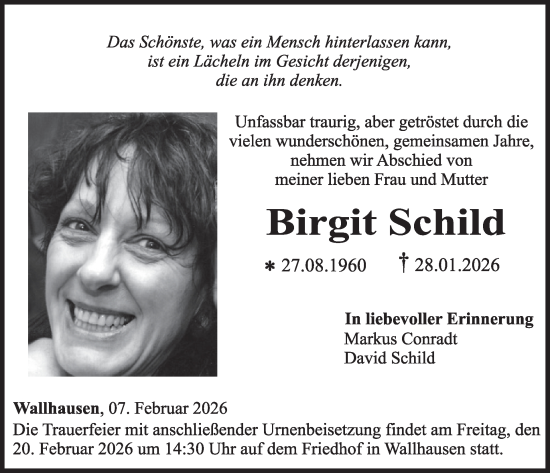 Traueranzeige von Birgit Schild von WochenSpiegel