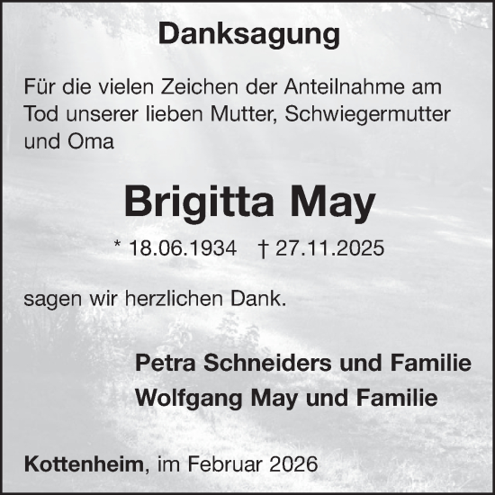 Traueranzeige von Brigitta May von WochenSpiegel