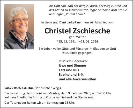 Traueranzeige von Christel Zschiesche von WochenSpiegel