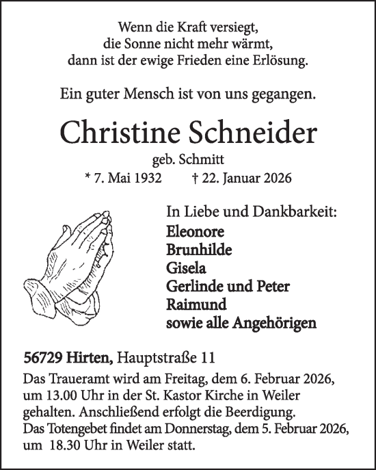 Traueranzeige von Christine Schneider von WochenSpiegel