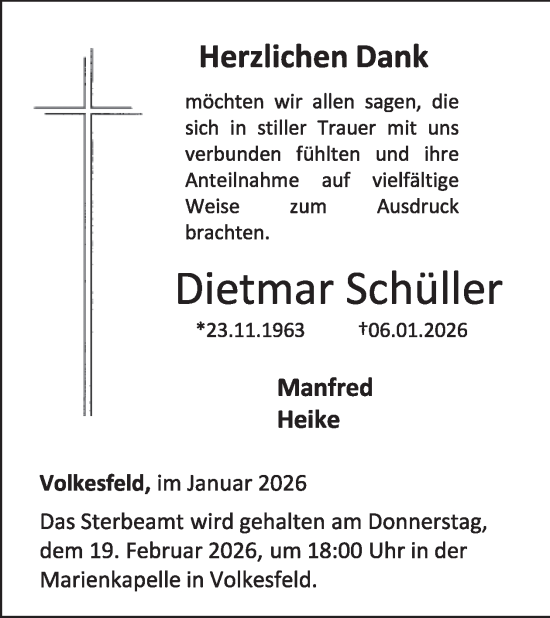 Traueranzeige von Dietmar Schüller von WochenSpiegel