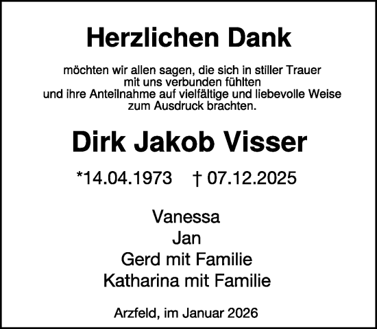 Traueranzeige von Dirk Jakob Visser von WochenSpiegel