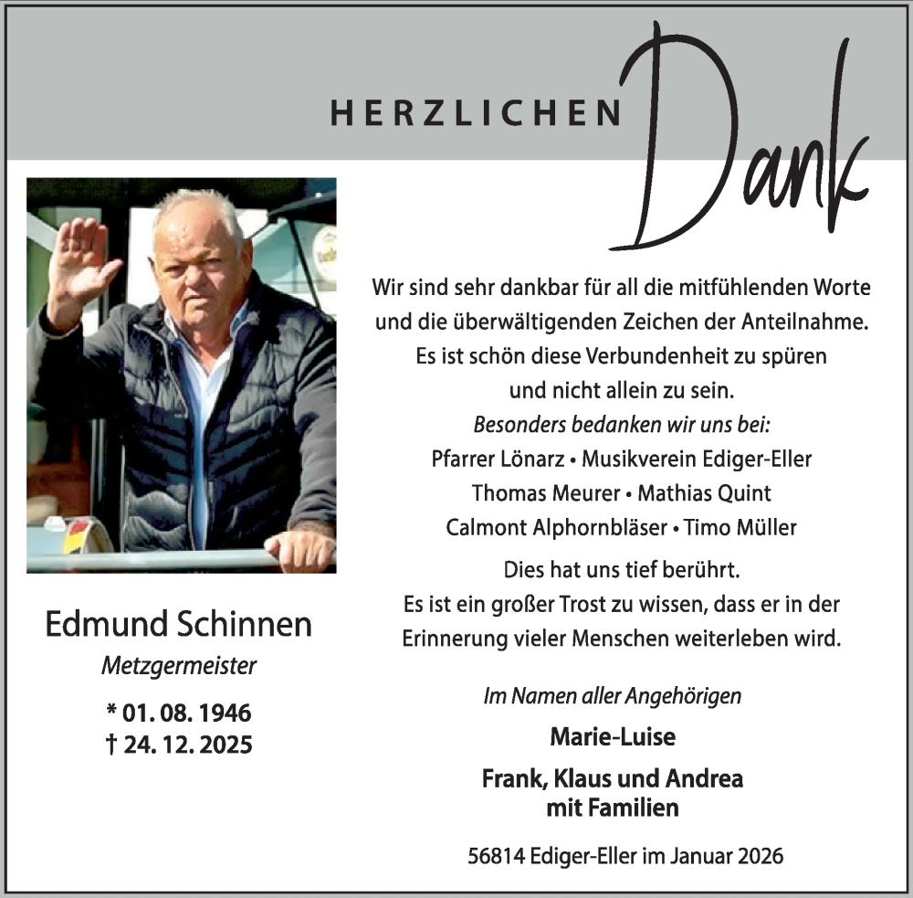  Traueranzeige für Edmund Schinnen vom 04.02.2026 aus WochenSpiegel