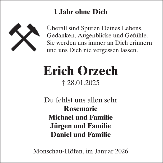 Traueranzeige von Erich Orzech von WochenSpiegel