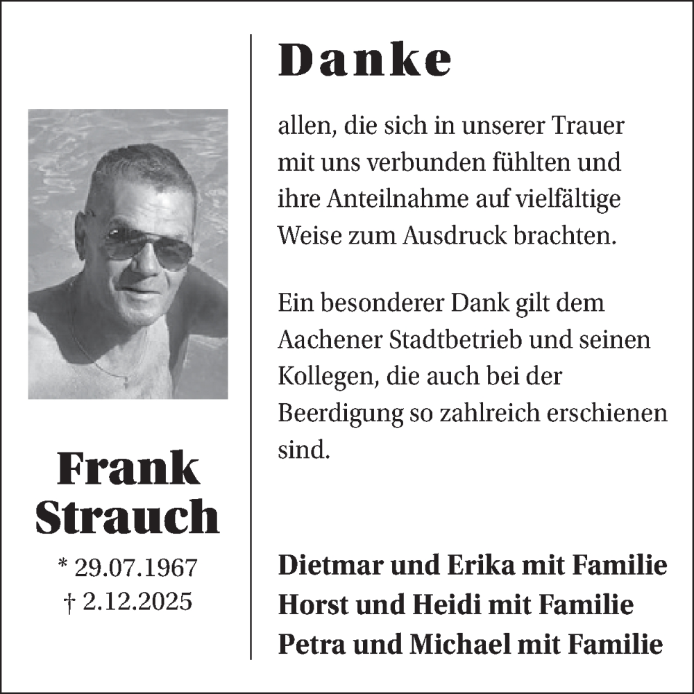  Traueranzeige für Frank Strauch vom 04.02.2026 aus WochenSpiegel
