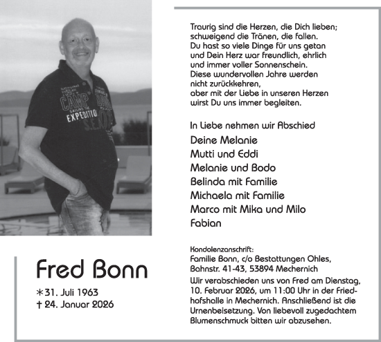 Traueranzeige von Fred Bonn von WochenSpiegel
