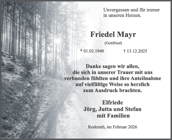 Traueranzeige von Friedel Mayr von WochenSpiegel
