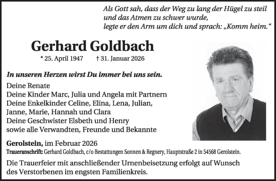 Traueranzeige von Gerhard Goldbach von WochenSpiegel