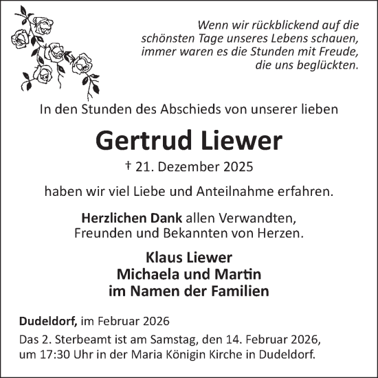 Traueranzeige von Gertrud Liewer von WochenSpiegel