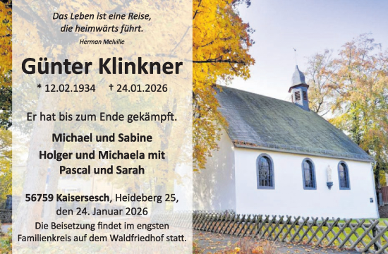 Traueranzeige von Günter Klinkner von WochenSpiegel