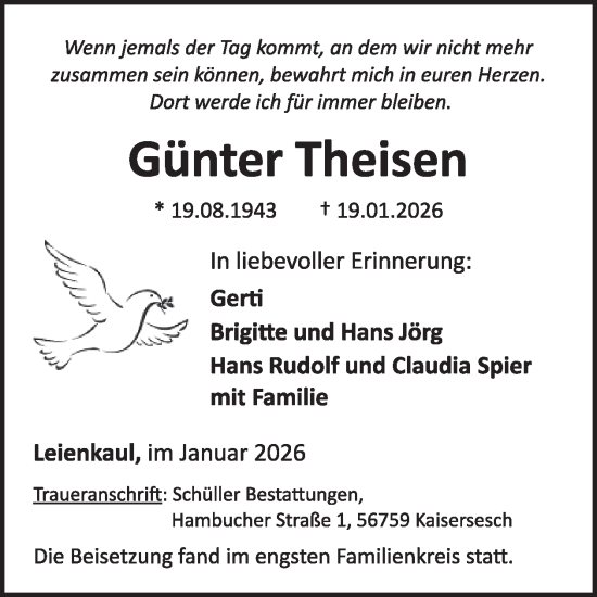 Traueranzeige von Günter Theisen von WochenSpiegel