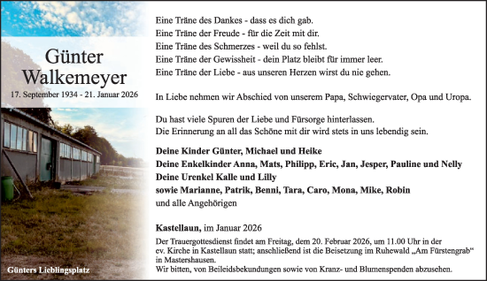 Traueranzeige von Günter Walkemeyer von WochenSpiegel