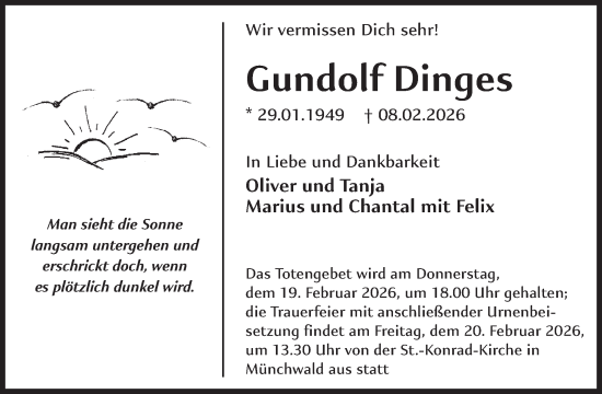 Traueranzeige von Gundolf Dinges von WochenSpiegel