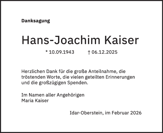 Traueranzeige von Hans-Joachim Kaiser von WochenSpiegel