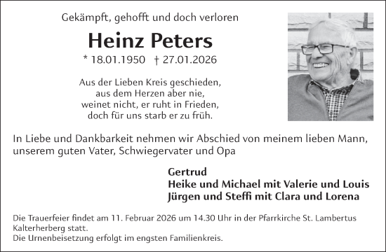 Traueranzeige von Heinz Peters von WochenSpiegel