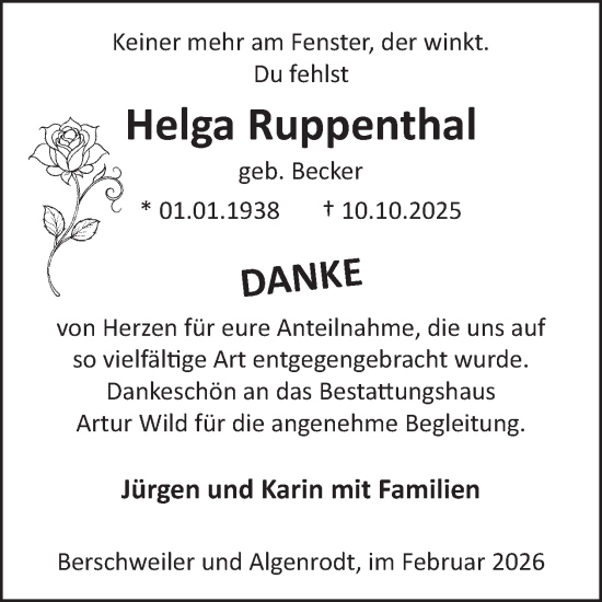 Traueranzeige von Helga Ruppenthal von WochenSpiegel