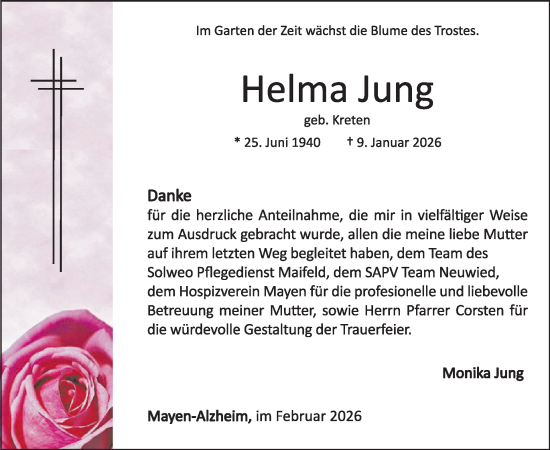 Traueranzeige von Helma Jung von WochenSpiegel