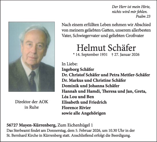 Traueranzeige von Helmut Schäfer von WochenSpiegel