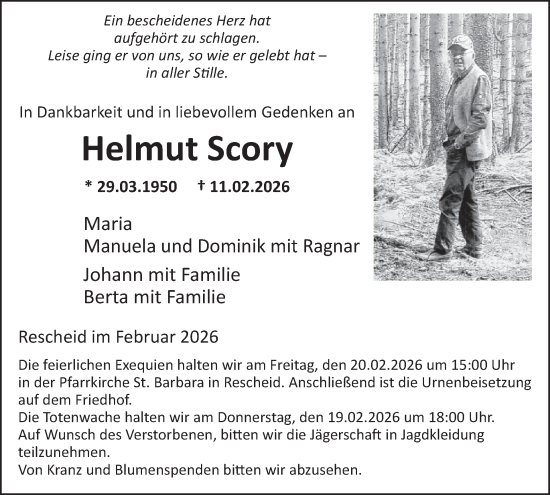Traueranzeige von Helmut Scory von WochenSpiegel